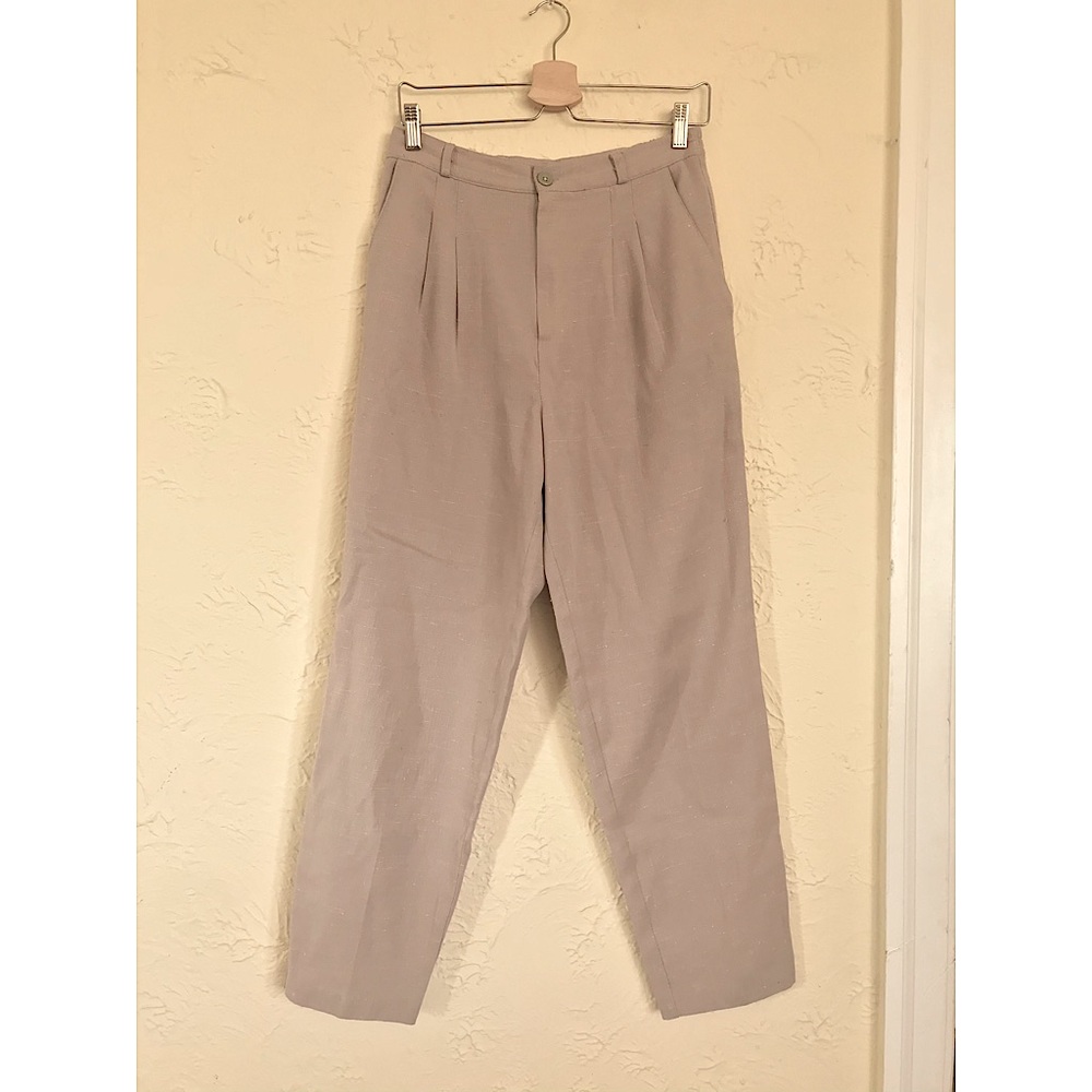 S beige pants — linen / raw silk look — vintage